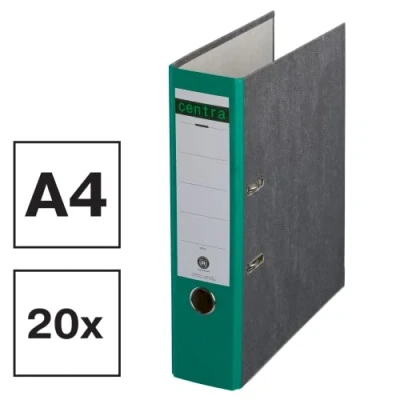 Abbildung von Centra Standard Ordner, Wolkenmarmor, 20er Pack, Recycling, Blauer Engel, LGA Zertifikat, A4, 8 cm breit, bis zu 600 Blatt (80 g/m²), Kantenschutz, Griffloch, grün, 220124