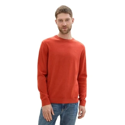 Abbildung von TOM TAILOR Herren Basic Pullover mit V Ausschnitt aus Baumwolle, 36301 Blood Orange Melange, XXXL