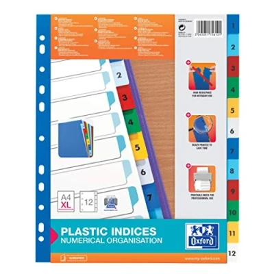 Abbildung von Oxford Kunststoff Register &quot;Strong Line&quot;, DIN A4 XL, 1 12, 6 farbig, 25er Pack