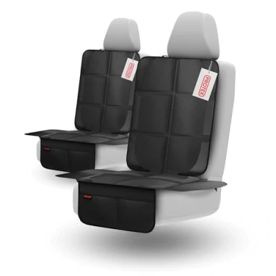 Abbildung von PROTEX Kindersitzunterlage [Testsieger 2024] ISOFIX geeignet Wasserabweisender Polyester Stoff mit gepolsteter Sitzfläche L (Doppelpack)