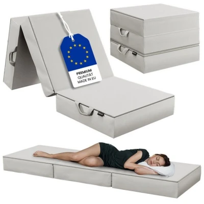 Abbildung von Bellamio Klappmatratze Lomme, Gästematratze 3 Fach faltbar, Faltmatratze Höhe 15cm Schaumstoff extra dick, waschbarer Bezug Reisematratze 90x200x15 cm mit Tragegriffen, Bandscheibenwürfel hellgrau