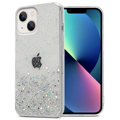 Abbildung von Cadorabo Hülle kompatibel mit Apple iPhone 14 Rundumschutz TPU Silikon Case Mädchen Glitzer Strass Design Slim Kratzfest Weiche Gummi Bling Schutzhülle für in Transparent