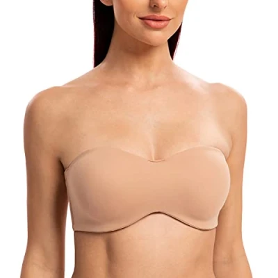 Abbildung von MELENECA Damen Trägerloser BH Bügel,Ohne Einlagen,Große Größe Minimizer Bandeau Cappuccino 80C