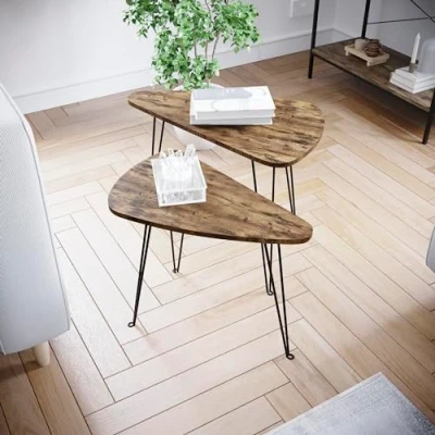 Abbildung von Vida Designs Brooklyn Set mit 2 Tischen, Dunkles Holz, H 47.5 x W 60 D 38