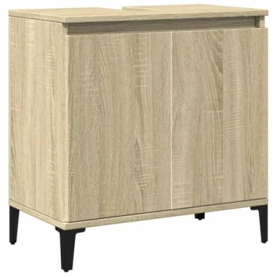 Abbildung von vidaXL Waschbeckenunterschrank, Badezimmerschrank mit Stauraum Holzbeine, Schrank für Badezimmer, Badmöbel Badschrank, Sonoma Eiche Holzwerkstoff