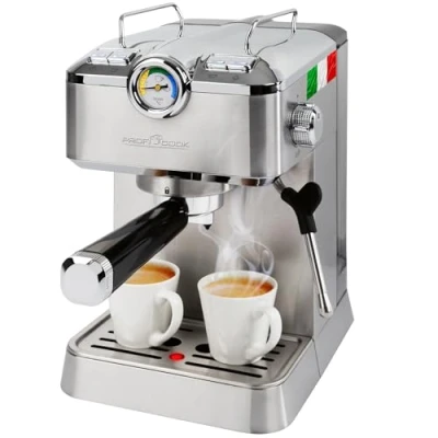 Abbildung von ProfiCook Espressomaschine PC ES KA 1267, Espressopumpe 20 bar, 2 Siebträger, Dampfdüse