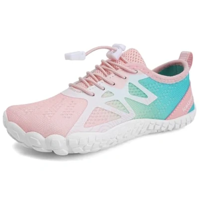 Abbildung von IceUnicorn Barfußschuhe Kinder Badeschuhe Junge Mädchen Barfussschuhe Aquaschuhe Atmungsaktiv Traillaufschuhe (Rosa Blau,30EU)