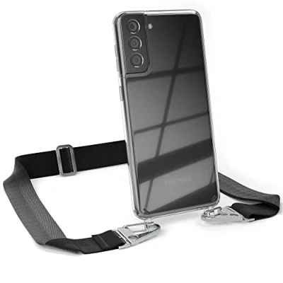 Abbildung von EAZY CASE Hülle mit Band kompatibel Samsung Galaxy S21 Plus 5G Handyhülle Umhängeband für S21+ Silikonhülle Transparent Schutzhülle Handykette zum Umhängen Handykordel in Schwarz