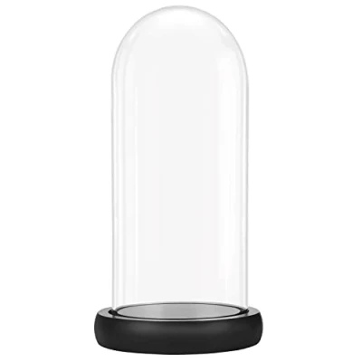 Abbildung von BELLE VOUS Glasglocke Deko mit Schwarzem Holzsockel 26,5 cm Hoch Klare Dekorative Glocke aus Glas Tablett für Lichterketten, Tafelschmuck und Antiquitäten