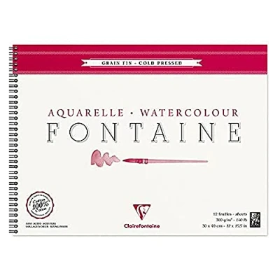 Abbildung von Clairefontaine 96315C Malblock, mit Doppelspirale Aquarellpapier Feinkörnig, Fontaine/Hadern, 30 x 40 cm, 12 Blatt, 300 g Packung, weiß