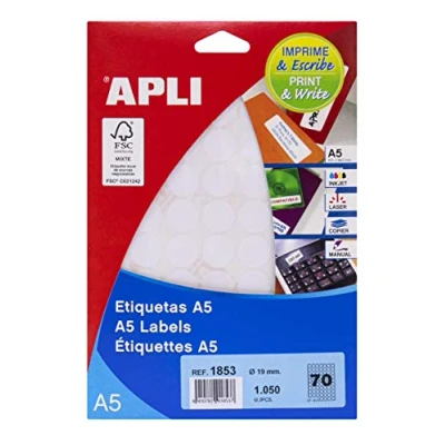 Abbildung von Apli Labels A5 Print &amp; Write 19 x mm weiß 1190pieza (S) Selbstklebende Etikette (weiß, A5, mm, 190 125 6 1190 Stück (S))