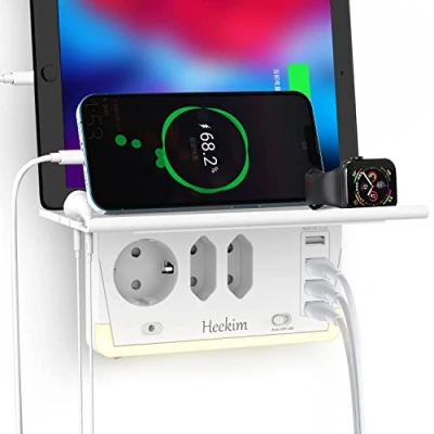 Abbildung von LED Nachtlicht mit Stand und Steckdose, Nachtlight 4 USB A 3 Fach Steckdosenadapter Einstellbarer automatischer Lichtsensor