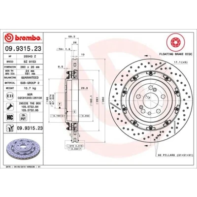 Abbildung von BREMBO TWO PIECE FLOATING DISCS LINE 09.9315.23 Bremsscheibe MERCEDES BENZ: SL Cabrio