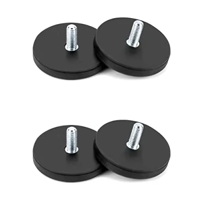 Abbildung von QWORK 4 Stück Neodym Magnete Gummiert Ø 43mm mit M6 Außengewinde, Magnetsysteme Gummimantel, 10kg Haftkraft