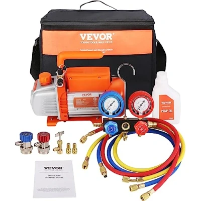 Abbildung von VEVOR Vakuumpumpe 4CFM 113L/min Unterdruckpumpe A2L explosionsgeschützt 180W AC 220V/50HZ 1440U/min 55 276bar 200ml Ölkapazität HVAC Vakuumgeräte Verteiler Manometer Set Klimaanlage Kfz Kühlsystemen