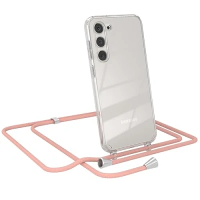 Abbildung von EAZY CASE Handykette kompatibel mit Samsung Galaxy S23 Plus Kette zum Umhängen für Hülle Band aus Silikon transparente Handyhülle als Fallschutz in Alt Rosa Clips Silber
