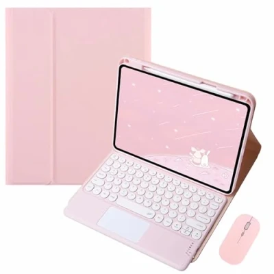 Abbildung von GUPENAA Tastatur Hülle für iPad Pro 13 Zoll (M4) 2024 mit Touchpad, Integrierter Bleistifthalter, Magnetische Abnehmbare Kabellose Bluetooth Maus,Pink 2