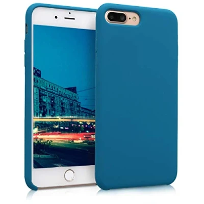 Abbildung von kwmobile Hülle kompatibel mit Apple iPhone 7 Plus/iPhone 8 Plus Silikon Handy Case Handyhülle weiche Oberfläche kabelloses Laden Petrol