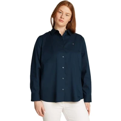 Abbildung von Tommy Hilfiger Curve Hemdbluse CRV ESS POPLIN REGULAR SHIRT in Großen Größen, Popeline Qualität, Logostickerei