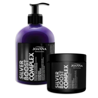 Abbildung von JOANNA Professional Silver Boost Komplex Shampoo und Haarspülung SET für Frauen Farbverbessernde Neutralisierung von Unerwünschten Gelbtönen Silber Kühle Reflexe Inhalt 500g