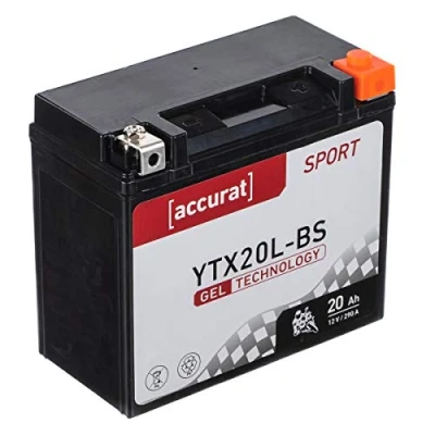 Abbildung von Accurat Motorradbatterie YTX20L BS 12V, 20Ah, 290A, zyklenfest, wartungsfrei, Gel Starterbatterie, Batterie in Erstausrüsterqualität für Rasentraktor, Roller, Motorrad, Quad