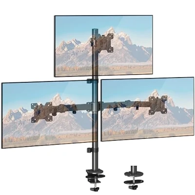 Abbildung von ELIVED Monitor Halterung 3 Monitore für 17 32 Zoll Bildschirme, Dreifach Arm, Höhenverstellbare Monitorhalterung, 80cm Hohe Stange, max. 8kg pro VESA 75/100mm, EV4013