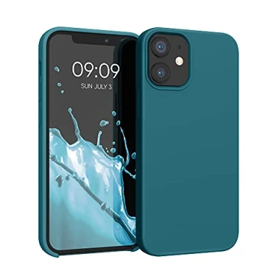 Abbildung von kwmobile Hülle kompatibel mit Apple iPhone 12 Mini Silikon Handy Case Handyhülle weiche Oberfläche kabelloses Laden Petrol matt