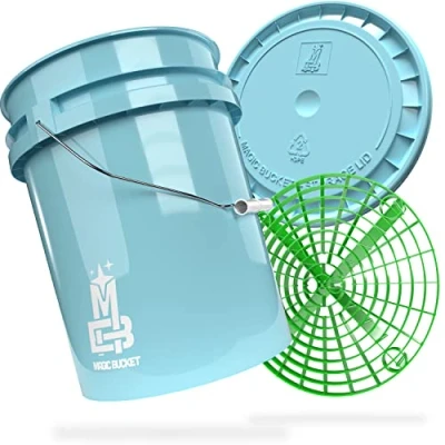 Abbildung von MAGIC BUCKET Auto Handwäsche Bundle Wascheimer Mit passendem Eimer Deckel 5 US GALLONEN ca. 20 Liter Grit Guard Eimereinsatz Schmutzsieb Waschset Baby Blau/Grün