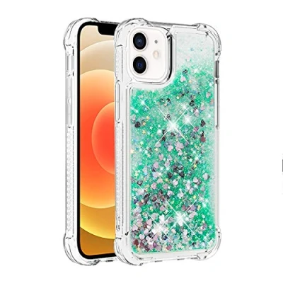 Abbildung von KBIKO zxl Kompatibel mit Glitzer Hülle für iPhone 12 Handyhülle Durchsichtig TPU Silikon Cover Erhöhte Kanten Flüssigkeit Treibsand Schutzhülle 12.Green YBL