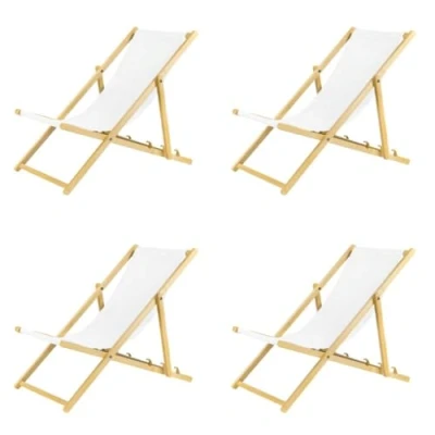 Abbildung von bas Liegestuhl 4 Stück weiß klappbar aus Holz mit Absicherungssystem Klappstuhl Klappliege Sonnenstuhl Strandstuhl Holzklappstuhl Gestell in Naturfarbe Gartenliegen