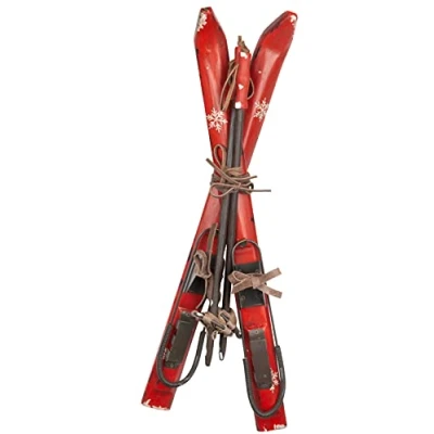 Abbildung von Christmas Paradise Weihnachten Deko Ski 51cm Weihnachtsdeko Wand Dekoration Nostalgisch Holz Skistock Rot