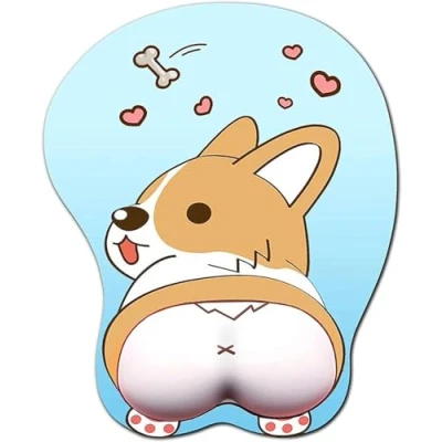 Abbildung von Foulrog 3D Mauspad mit Handgelenkauflage, ergonomisches, weiches Silikon Gel Gaming Mauspad, niedlicher Corgi Hund, Anime für PC und Laptops (blau)