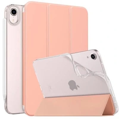 Abbildung von MoKo Hülle Kompatibel mit Neu iPad Mini 6 8,3 Zoll 2021(iPad 6. Generation), PU Leder Tasche Schutzhülle Transluzent TPU Rücken Deckel Auto Schlaf/Wach Funktion, Aprikosenorange