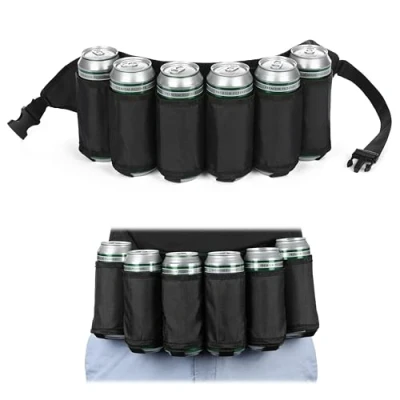 Abbildung von FunX Biergürtel Bierholster für 6 Bierflaschen oder Dosen Verstellbarer Bierhalter Festivals, JGA&#039;s, Parties, Karneval und Camping 72 120 cm