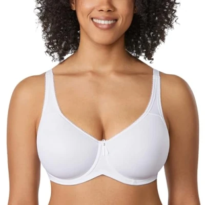 Abbildung von DELIMIRA Damen mit Bügel Nahtlose Vollschalen T Shirt BH Gepolstert Große Größen Weiss 80E