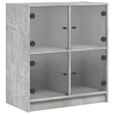Abbildung von vidaXL Beistellschrank, Schrank Kommode mit Glastüren, Wohnzimmerschrank viel Stauraum, Sideboard Vitrine Flurschrank Mehrzweckschrank, Betongrau