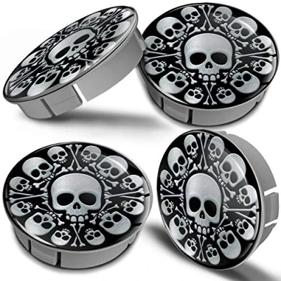 Abbildung von Biomar Labs® 4 x 60mm Kunststoff Nabenkappen Kappen Silber Schädel Totenkopf Silver Skull Felgendeckel Radkappen Radnabendeckel Nabendeckel Auto Tuning CS 8