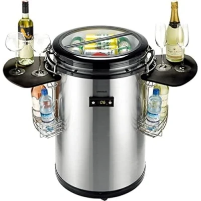 Abbildung von Syntrox 50 l Kühlfass Kühltonne Getränkefass Partycooler Flaschenkühler Salaron, für Veranstaltungen, mit Glasdeckel, Temperaturanzeige, 75 Watt (Weiß)