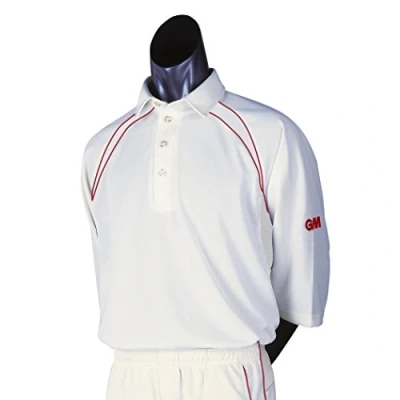 Abbildung von Gunn &amp; Moore Teknik Herren kurzärmeliges Cricketshirt Größe L Beige Cream/Maroon