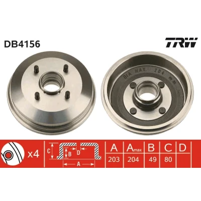 Abbildung von TRW DB4156 Bremstrommel FORD: ORION 3, ESCORT 6 Schrägheck, 5 Cabriolet