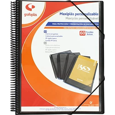 Abbildung von Grafoplás 39846010 Maxiplass Personalisierbarer Ordner mit Spiralbindung, 60 Hüllen, Schwarz, 30,8 x 24 22 cm