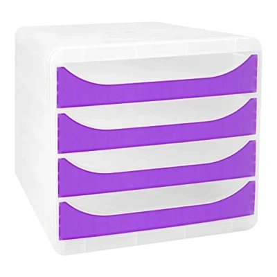 Abbildung von Exacompta 310319D Premium Ablagebox Chromaline mit 4 Schubladen für DIN A4+ Dokumente. Belastbare Schubladenbox hoher Kapazität mehr Platz auf dem Schreibtisch Big Box KristallViolett