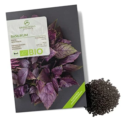 Abbildung von Bio Basilikum Samen Rot Küchenkräuter Saatgut aus biologischem Anbau ideal für den heimischen Kräutergarten, Balkon &amp; Garten (400 Korn)