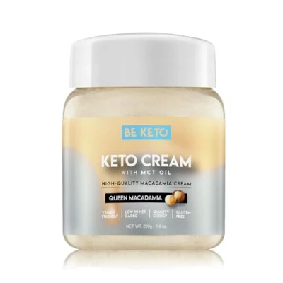 Abbildung von BeKeto Keto Cream Queen Macadamia mit MCT Öl pflanzlicher Aufstrich für vegane freundliche Lebensmittel glutenfrei 250g