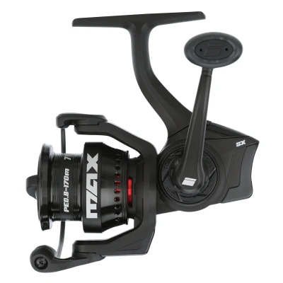 Abbildung von Abu Garcia Max SX Spinnrolle, leichtes Graphit, 6+1 Lager, Rocket Line Management, V Rotor Design, geflochtene Aluminiumspule, reibungslose Leistung beim Süß und Salzwasserfischen, Größe 750