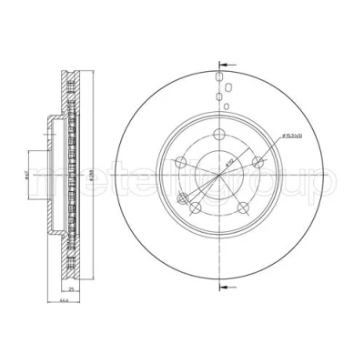 Abbildung von METELLI 23 0832C Bremsscheibe 288,0 25,0 5 67,0 Belüftet lackiert MERCEDES BENZ: B Klasse, A Klasse