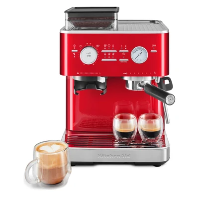 Abbildung von KitchenAid kaffeemaschine mit mahlwerk I Halbautomatische Espressomaschine Heißgetränke von Espresso bis Cappuccino Milchschäumerfür, Milchkännchen, Bohnenbehälter (Rot)
