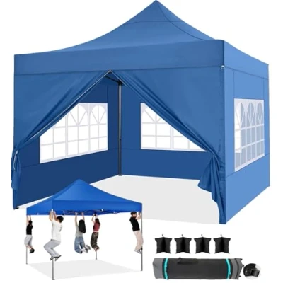 Abbildung von COBIZI Faltpavillon Pavillon 3x3 Wasserdicht Stabil Winterfest 2.0, Outdoor Faltbar Gartenpavillon UV Schutz 50+ 3 Höhenverstellbar, Partyzelt mit 4 Seitenteilen und Sandsack, Blau