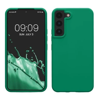 Abbildung von kwmobile Schutzhülle kompatibel mit Samsung S22 Hülle Silikon Case Handyhülle weiche Oberfläche kabelloses Laden Smaragdgrün