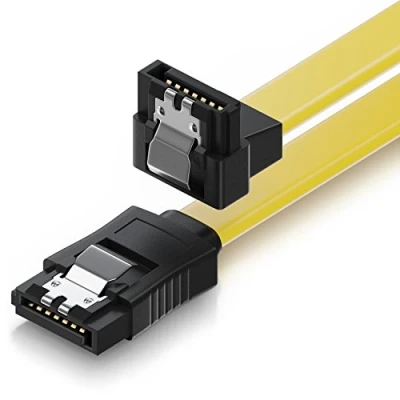Abbildung von deleyCON 30cm SATA III Kabel S ATA 3 Datenkabel Verbindungskabel Anschlusskabel für HDD SSD mit Metall Clip 6 GBit/s 1x Gerade 90 L Type Stecker Gelb